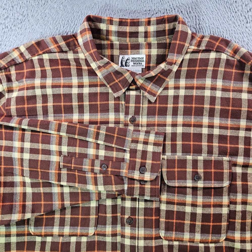 $100 NWT Marmot Mountain‎ Works Midweight Flannel Shirt Men XXL Brown Plaid